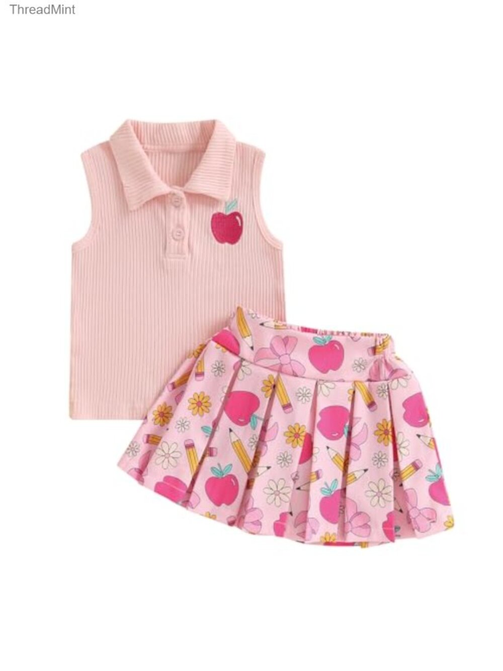 Toddler Girls Golf Cart Print Sleeveless Tank Top & Pleated Skirt Set